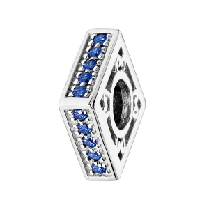CHARMS COULISSANT ARGENT RHODIÉ CARRÉ EMPIERRE BLEU