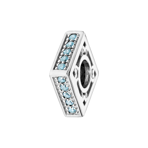 CHARMS COULISSANT ARGENT RHODIÉ CARRÉ EMPIERRE BLEU CIEL