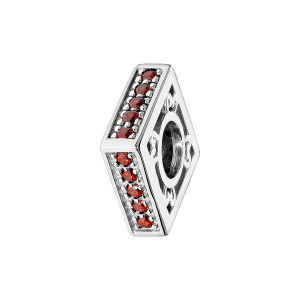 CHARMS COULISSANT ARGENT RHODIÉ CARRÉ EMPIERRE ROUGE