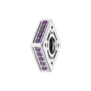 CHARMS COULISSANT ARGENT RHODIÉ CARRÉ EMPIERRE VIOLET