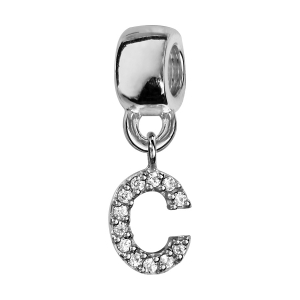 CHARMS COULISSANT ARGENT RHODIÉ INITIALE SUSPENDUE  C EMPIERREE