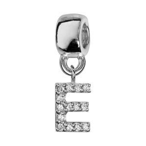 CHARMS COULISSANT ARGENT RHODIÉ INITIALE SUSPENDUE E EMPIERREE