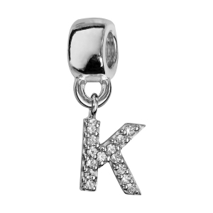 CHARMS COULISSANT ARGENT RHODIÉ INITIALE SUSPENDUE K EMPIERREE