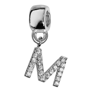 CHARMS COULISSANT ARGENT RHODIÉ INITIALE SUSPENDUE M EMPIERREE