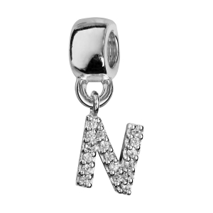 CHARMS COULISSANT ARGENT RHODIÉ INIiTIALE SUSPENDUE N EMPIERREE