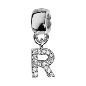 CHARMS COULISSANT ARGENT RHODIÉ INITIALE SUSPENDUE R EMPIERREE