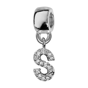 CHARMS COULISSANT ARGENT RHODIÉ INITIALE SUSPENDUE S EMPIERREE