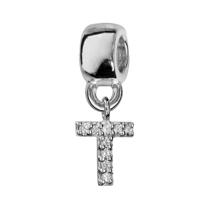 CHARMS COULISSANT ARGENT RHODIÉ INITIALE SUSPENDUE T EMPIERREE