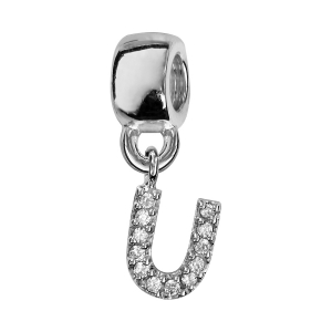 CHARMS COULISSANT ARGENT RHODIÉ INITIALE SUSPENDUE U EMPIERREE