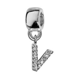CHARMS COULISSANT ARGENT RHODIÉ INITIALE SUSPENDUE V EMPIERREE