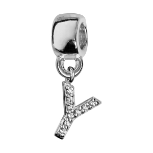 CHARMS COULISSANT ARGENT RHODIÉ iINITIALE  SUSPENDUE Y EMPIERREE