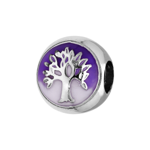 CHARMS COULISSANT ARGENT RHODIÉ ARBRE DE VIE RÉSINE MAUVE