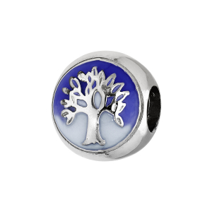 CHARMS COULISSANT ARGENT RHODIÉ ARBRE DE VIE RÉSINE BLEUE