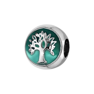 CHARMS COULISSANT ARGENT RHODIÉ ARBRE DE VIE RÉSINE COULEUR TURQUOISE