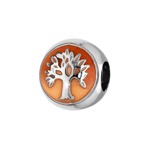 CHARMS COULISSANT ARGENT RHODIÉ ARBRE DE VIE RÉSINE ORANGE