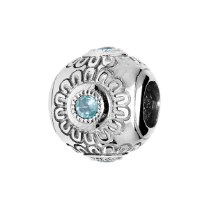 CHARMS COULISSANT ARGENT RHODIÉ 1 PIERRE TOPAZE BLEU CIEL VÉRITABLE