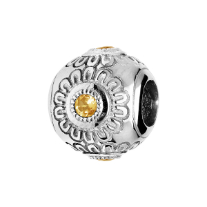 CHARMS COULISSANT ARGENT RHODIÉ 1 PIERRE CITRINE VÉRITABLE