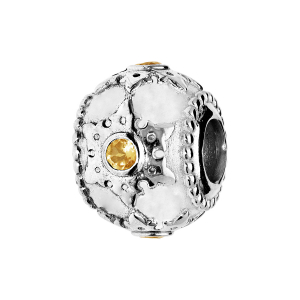 CHARMS COULISSANT ARGENT RHODIÉ 1 PIERRE CITRINE VÉRITABLE