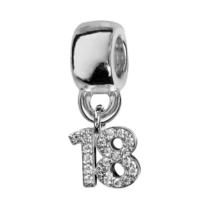 CHARMS COULISSANT ARGENT RHODIÉ CHIFFRE SUSPENDU 18 EMPIERRE
