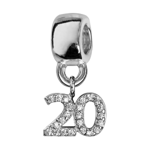 CHARMS COULISSANT ARGENT RHODIÉ CHIFFRE SUSPENDU 20 EMPIERRE