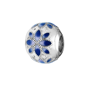 CHARMS COULISSANT ARGENT RHODIÉ MOTIF FLEUR  RÉSINE BLEU