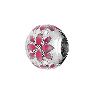 CHARMS COULISSANT ARGENT RHODIÉ MOTIF FLEUR  RÉSINE FUSCHIA