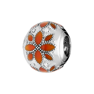 CHARMS COULISSANT ARGENT RHODIÉ MOTIF FLEUR  RÉSINE ORANGE