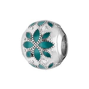CHARMS COULISSANT ARGENT RHODIÉ MOTIF FLEUR  RÉSINE TURQUOISE