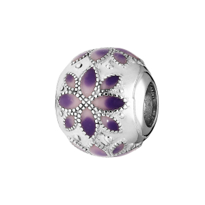 CHARMS COULISSANT ARGENT RHODIE MOTIF FLEUR  RESINE VIOLETTE