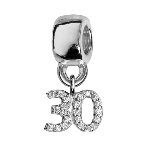 CHARMS COULISSANT ARGENT RHODIÉ CHIFFRE SUSPENDU 30 EMPIERRE