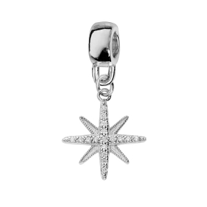 CHARMS COULISSANT ARGENT PLATINÉ SUSPENDU ETOILE DU NORD OXYDES BLANCS SERTIS