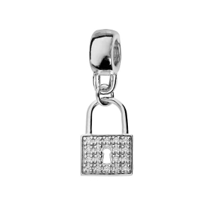 CHARMS COULISSANT ARGENT PLATINÉ SUSPENDU CADENAS OXYDES BLANCS SERTIS