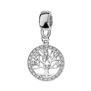 CHARMS COULISSANT ARGENT PLATINÉ SUSPENDU ARBRE DE VIE OXYDES BLANCS SERTIS