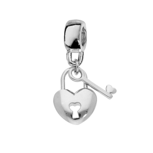 CHARMS COULISSANT ARGENT PLATINÉ SUSPENDU CADENAS FORME COEUR ET CLÉ