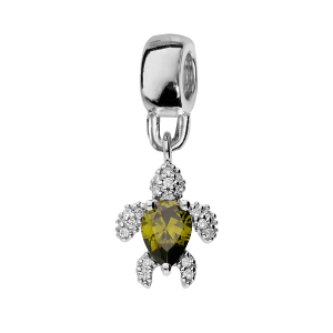 CHARMS COULISSANT ARGENT PLATINÉ SUSPENDU TORTUE OXYDE VERTE ET BLANCS