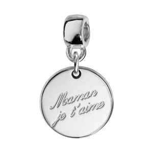 CHARMS COULISSANT ARGENT RHODIÉ ROND MAMAN JE T'AIME