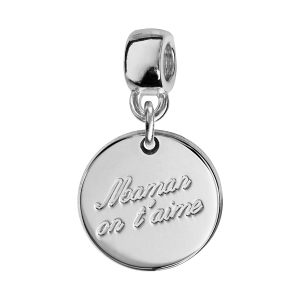 CHARMS COULISSANT ARGENT RHODIÉ ROND MAMAN ON T'AIME