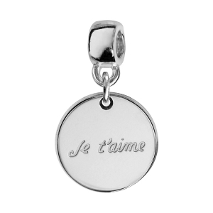 CHARMS COULISSANT ARGENT RHODIÉ ROND JE T'AIME