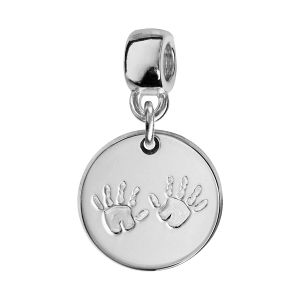 CHARMS COULISSANT ARGENT RHODIÉ ROND EMPREINTE 2 MAINS CHARMS COULISSANT ARGENT RHODIÉ ROND EMPREINTE 2 MAINS