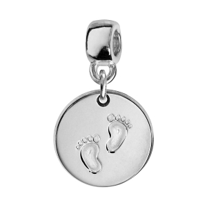 CHARMS COULISSANT ARGENT RHODIÉ ROND EMPREINTE 2 PIEDS