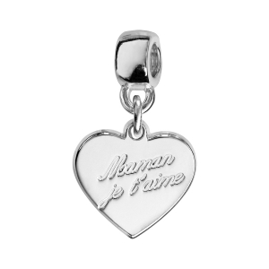 CHARMS COULISSANT ARGENT RHODIÉ COEUR MAMAN JE T'AIME