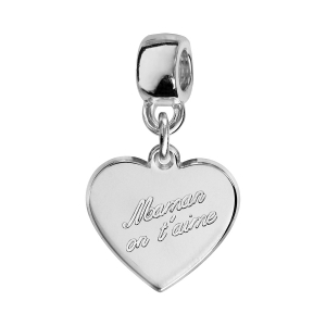 CHARMS COULISSANT ARGENT RHODIÉ COEUR MAMAN ON T'AIME