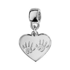 CHARMS COULISSANT ARGENT RHODIÉ COEUR EMPREINTE 2 MAINS