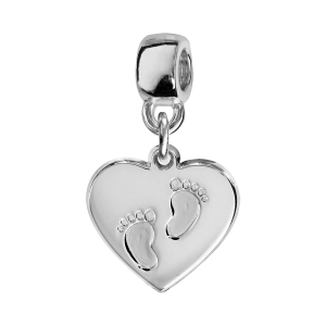 CHARMS COULISSANT ARGENT RHODIÉ COEUR EMPREINTE 2 PIEDS