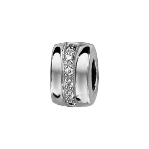 STOPPER ARGENT RHODIÉ RONDELLE AVEC OXYDES BLANCS SERTIS AVEC CAOUTCHOUC INTERIEUR