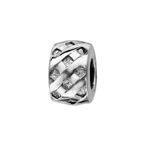 STOPPER ARGENT RHODIÉ RONDELLE QUADRILLAGE AVEC CAOUTCHOUC INTERIEUR