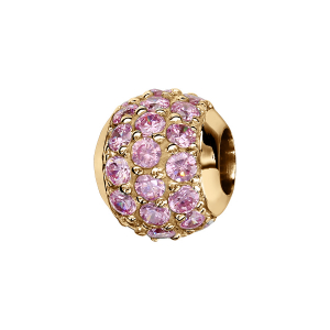 CHARMS COULISSANT VERMEIL BOULE PIERRES ROSES SERTIS SYNTHETIQUE