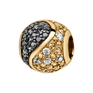 CHARMS COULISSANT VERMEIL BOULE YIN YANG PIERRES NOIRES ET BLANCHES SYNTHETIQUE