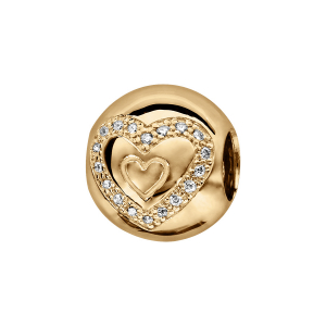 CHARMS COULISSANT VERMEIL BOULE COEURS OXYDES BLANCS SERTIS