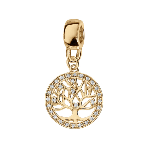 CHARMS COULISSANT VERMEIL SUSPENDU ARBRE DE VIE OXYDES BLANCS SERTIS